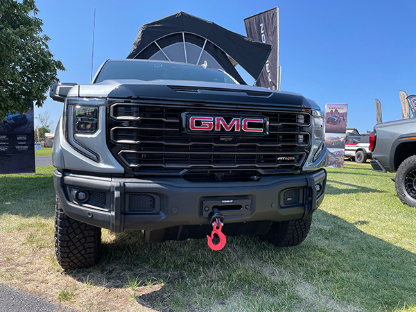 All the GMC AT4X AEV edition trucks are equipped with COMEUP winch at Overland Expo PNW in Oregon, USA 2023/07/11